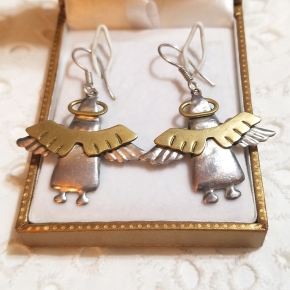 VINTAGE Long Sterling Angel Earrings - Picture 4 of 4